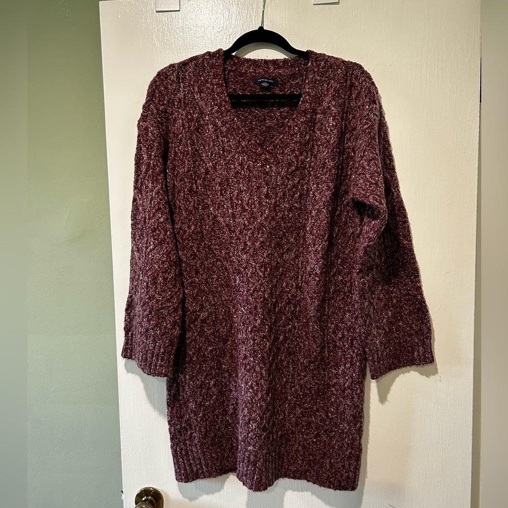 American Eagle Outfitters Burgundy V-Neck Sweater Dress